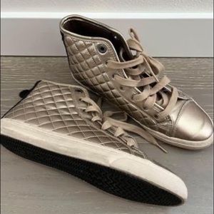 Gold women high top sneakers